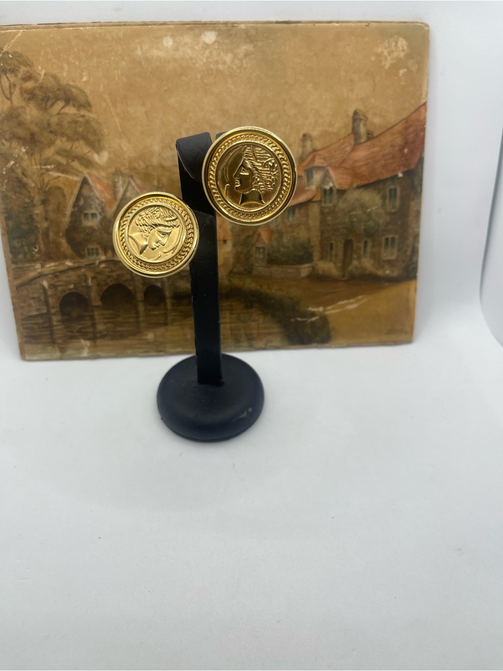 VINTAGE Monet Gold Tone Coin Style Clip-On Earrings